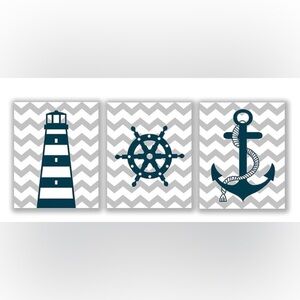 Blue Nautical Art Print - 3 pieces